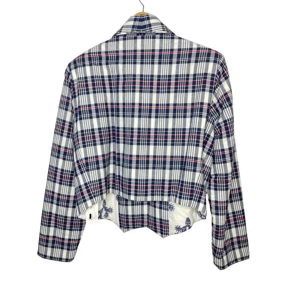 Alix of Bohemia Kefa Plaid Jacket size M NWT Cotton Cropped White/Navy/Red - Picture 2 of 8